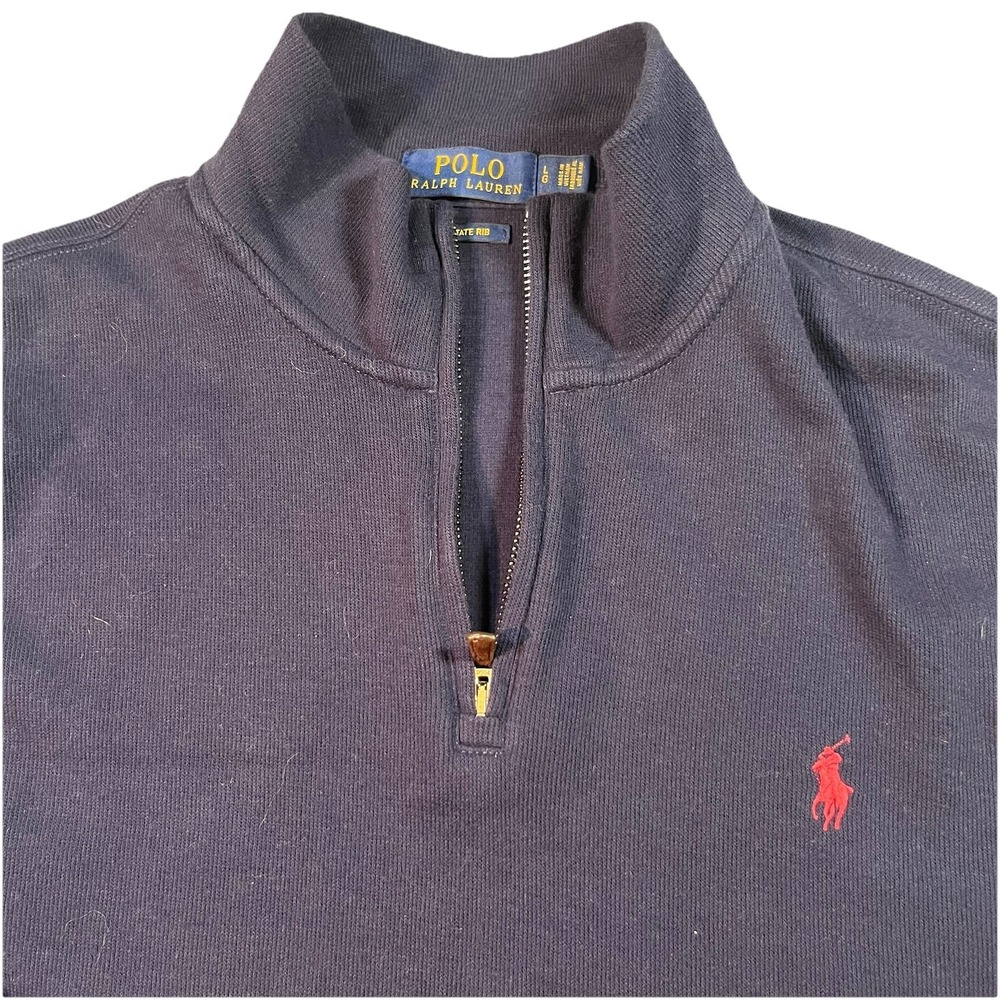 Polo Ralph Lauren Mens 1/4 Zip Pullover Sweater Estate Rib Large Navy Cotton